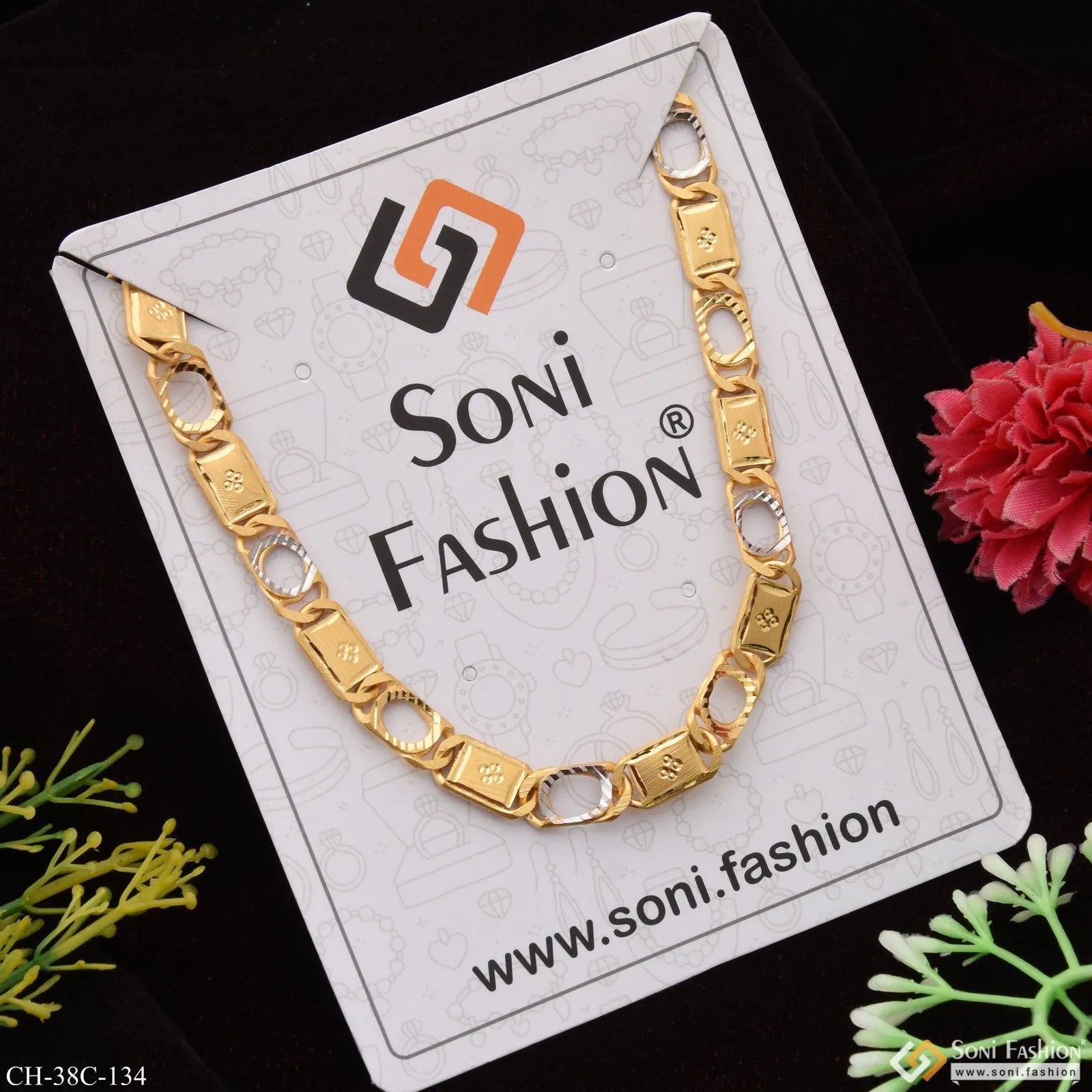 1 Gram Gold Forming Nawabi Fancy Design High-Quality Chain for Men - Style C134