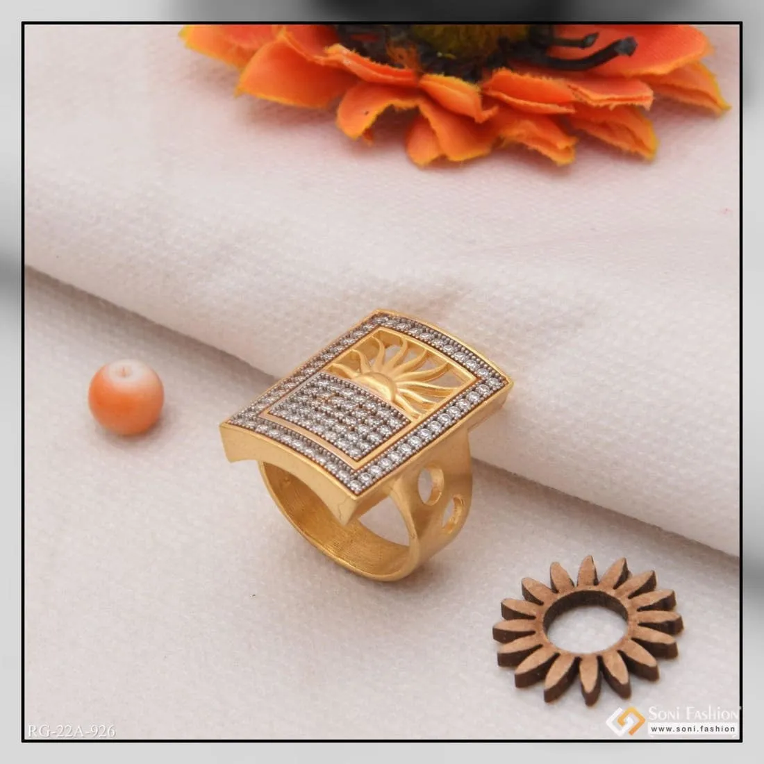 1 Gram Gold Forming Sun with Diamond Cool Design Superior Quality Ring - Style A926