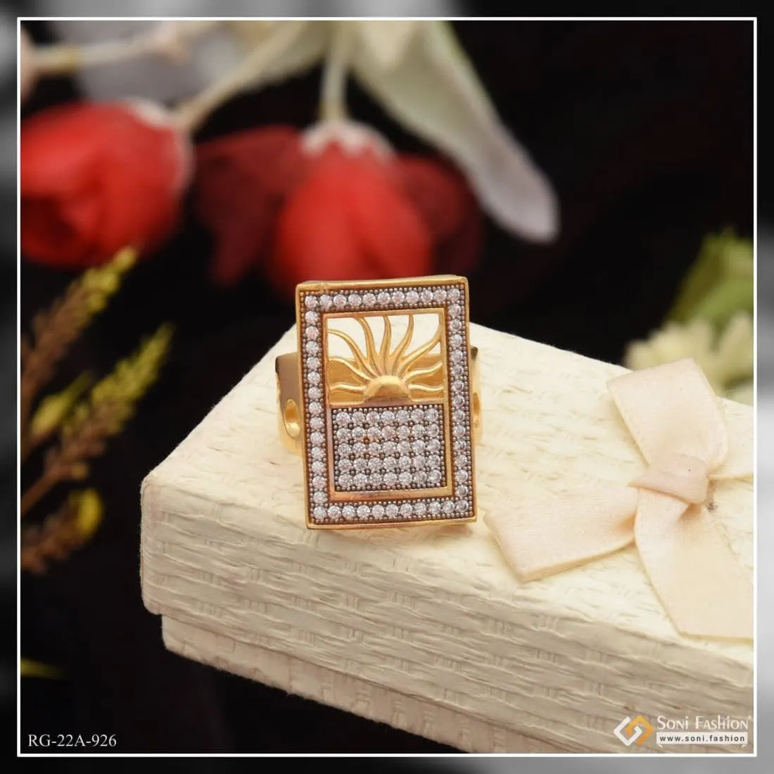 1 Gram Gold Forming Sun with Diamond Cool Design Superior Quality Ring - Style A926