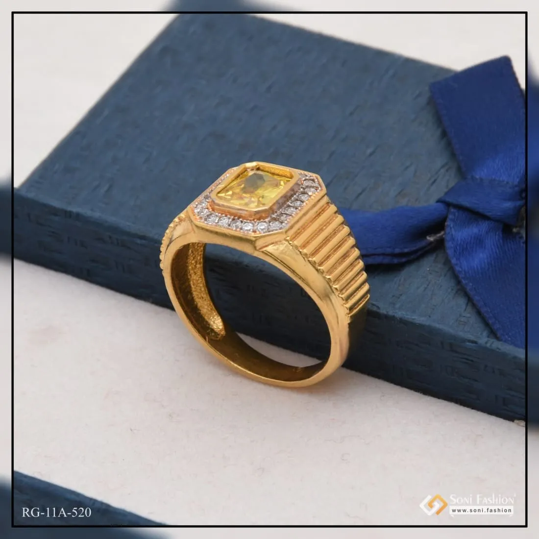 1 Gram Gold Forming Yellow Stone Artisanal Design Ring for Men - Style A520