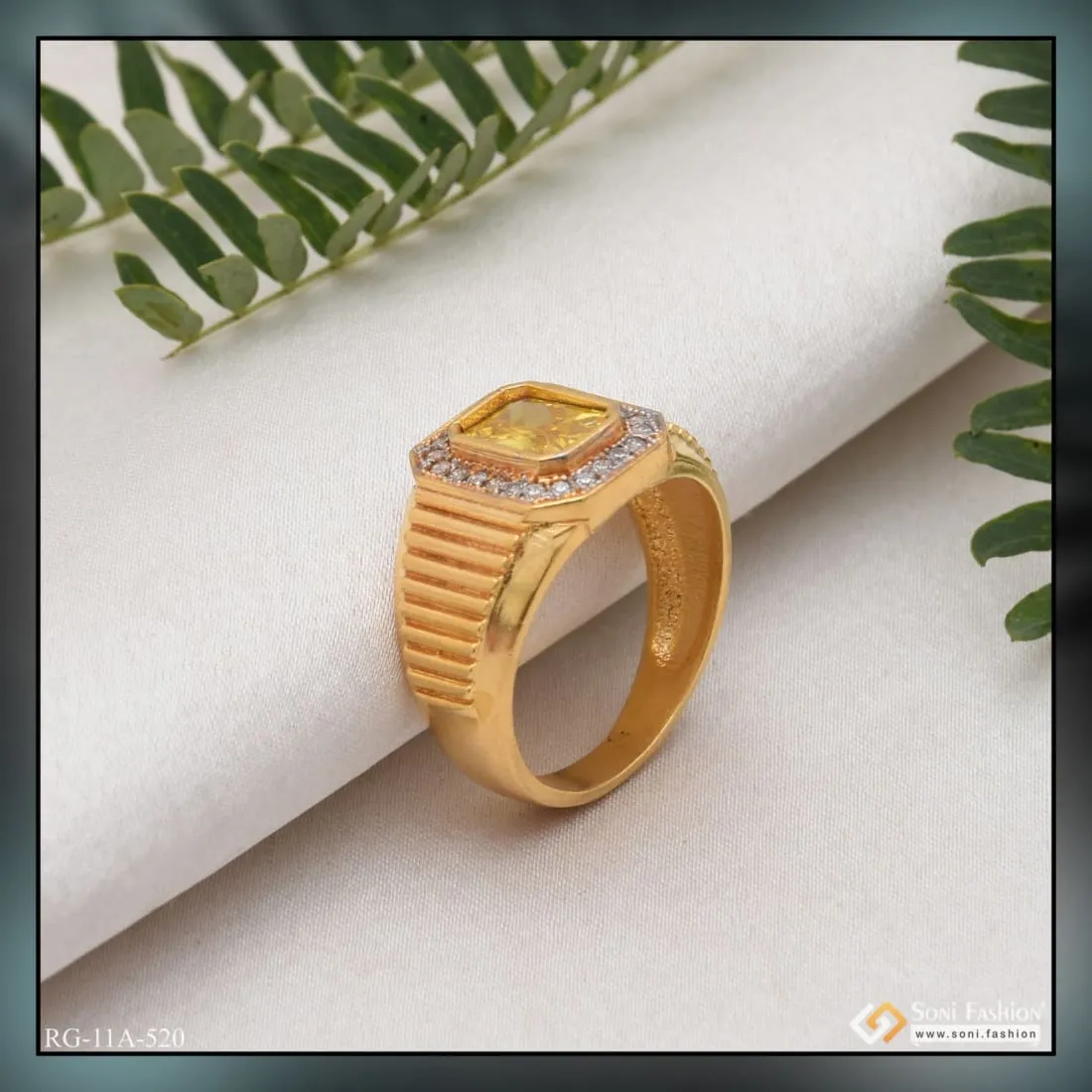 1 Gram Gold Forming Yellow Stone Artisanal Design Ring for Men - Style A520