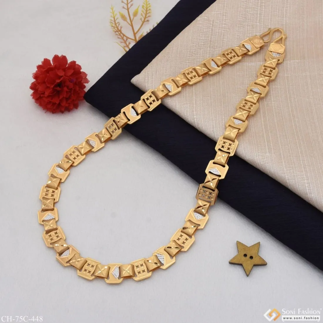 1 Gram Gold Plated Artisanal Design Sophisticated Design Chain for Men - Style C448