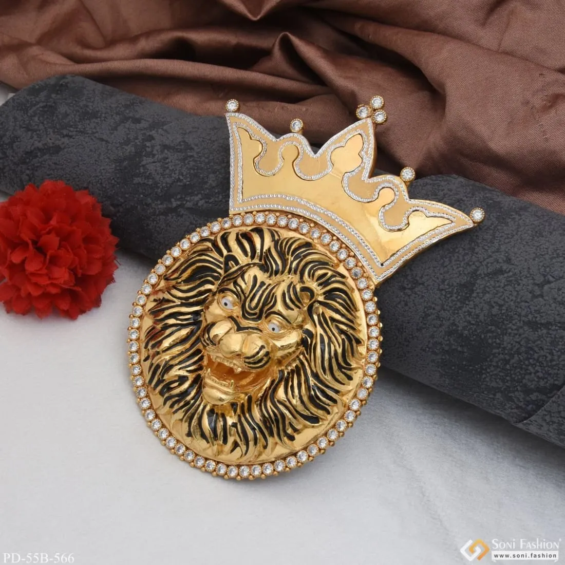 1 Gram Gold Plated Big Lion with Diamond Funky Design Pendant for Men - Style B566