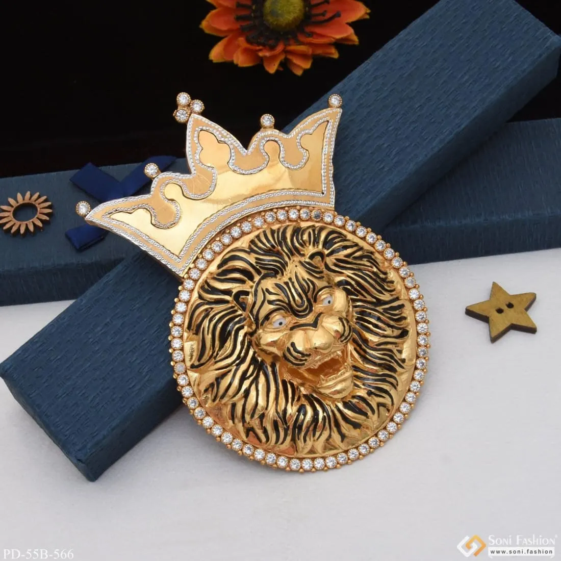 1 Gram Gold Plated Big Lion with Diamond Funky Design Pendant for Men - Style B566