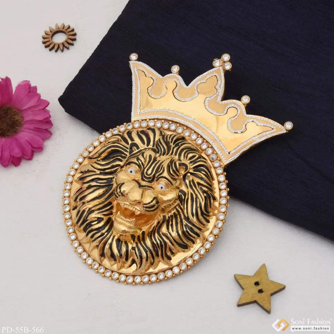 1 Gram Gold Plated Big Lion with Diamond Funky Design Pendant for Men - Style B566