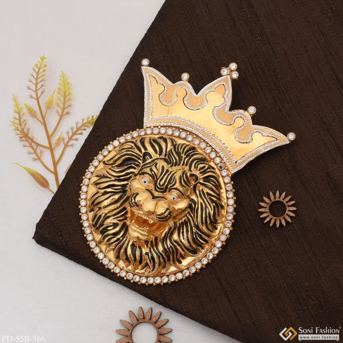 1 Gram Gold Plated Big Lion with Diamond Funky Design Pendant for Men - Style B566