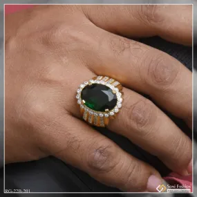 1 Gram Gold Plated Green Stone with Diamond Best Quality Ring for Men - Style B201