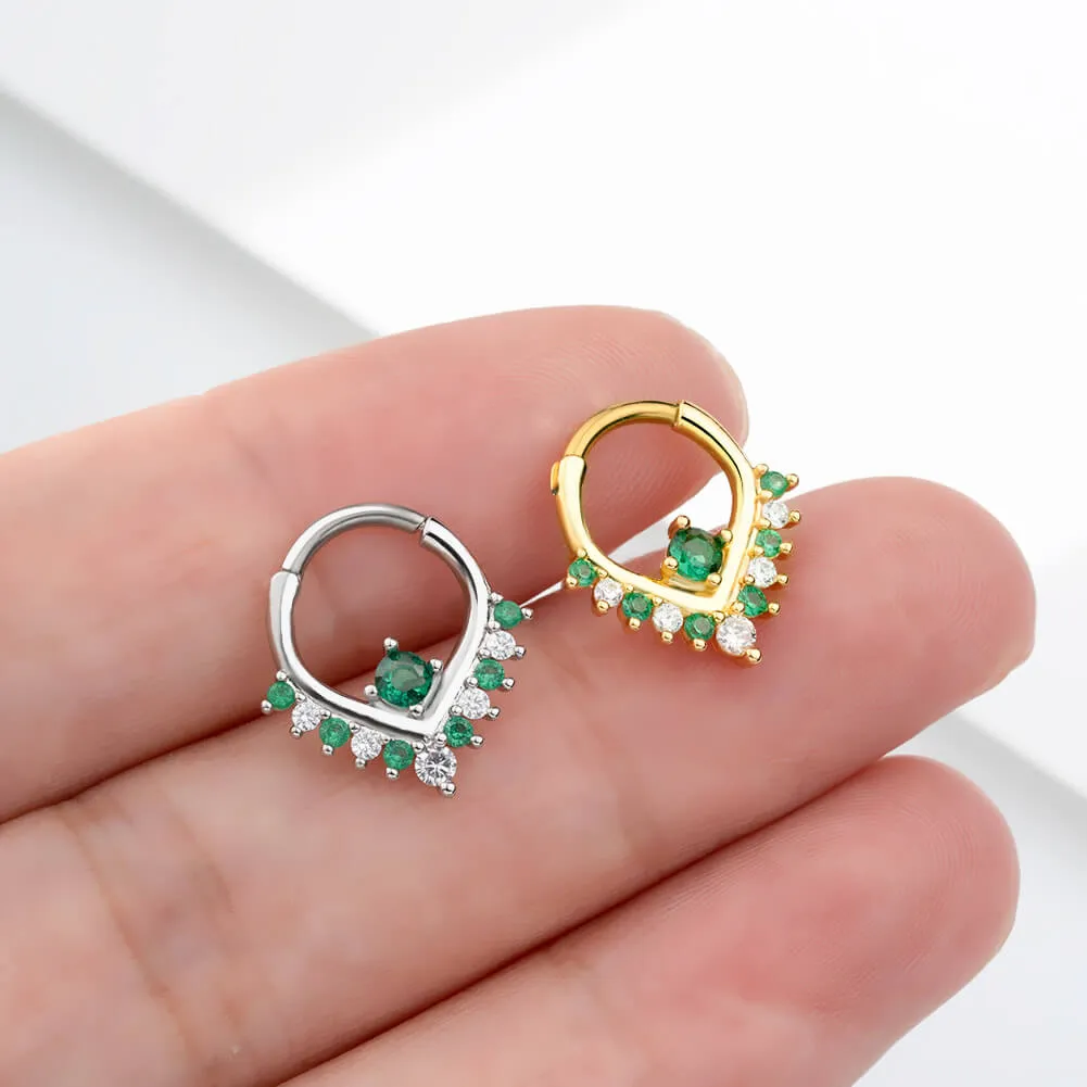 16G V Shape Green & Clear CZ Clicker Septum Ring