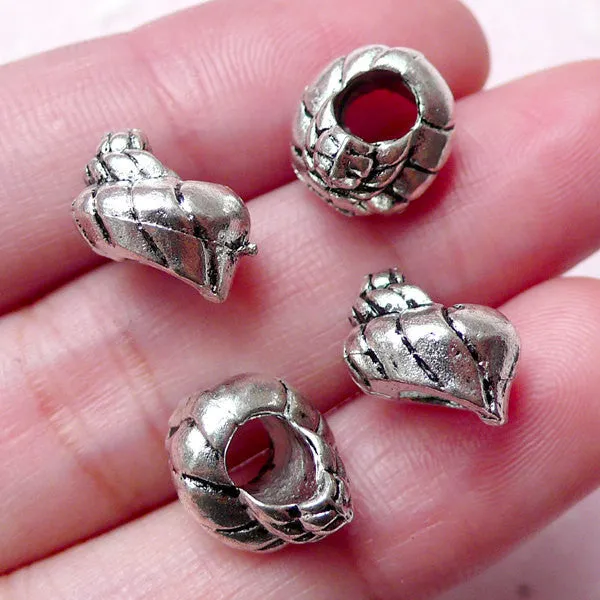 3D Conch Beads / Sea Shell Bead (4pcs / 12mm x 8mm / Tibetan Silver) Large Big Hole Bead Beach Necklace Bracelet Dreadlock Jewelry CHM1006