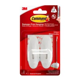 3M Command Medium Wire Hook with Strip - White & Metal | 3M17068