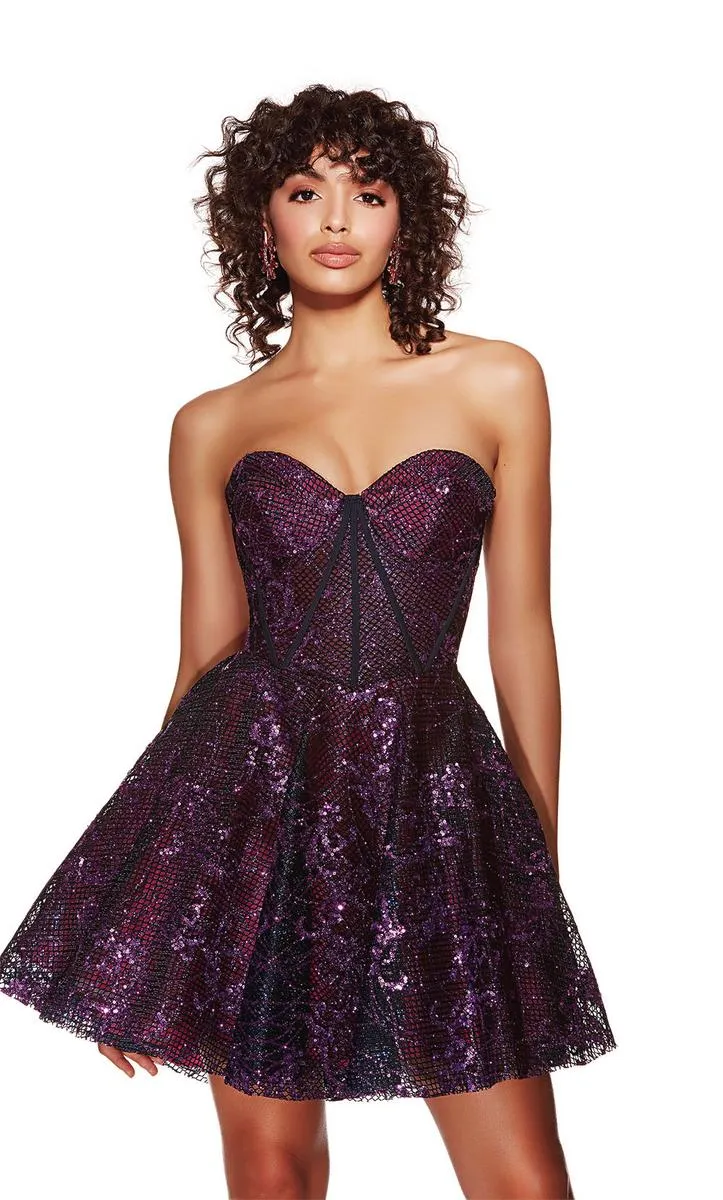 Alyce Paris Glitter Tulle Homecoming Dress 3770