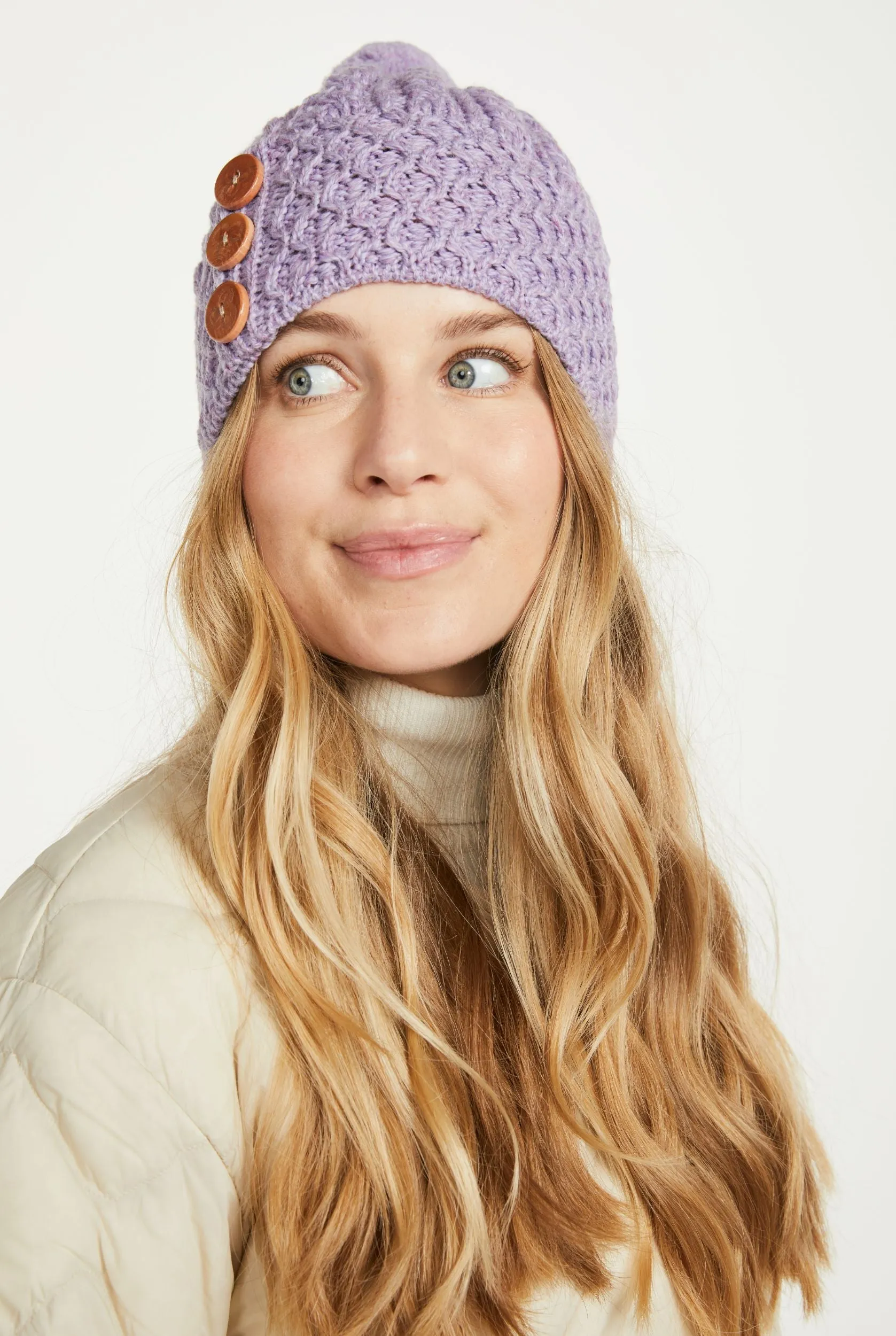 Aran Button Hat | Lavender