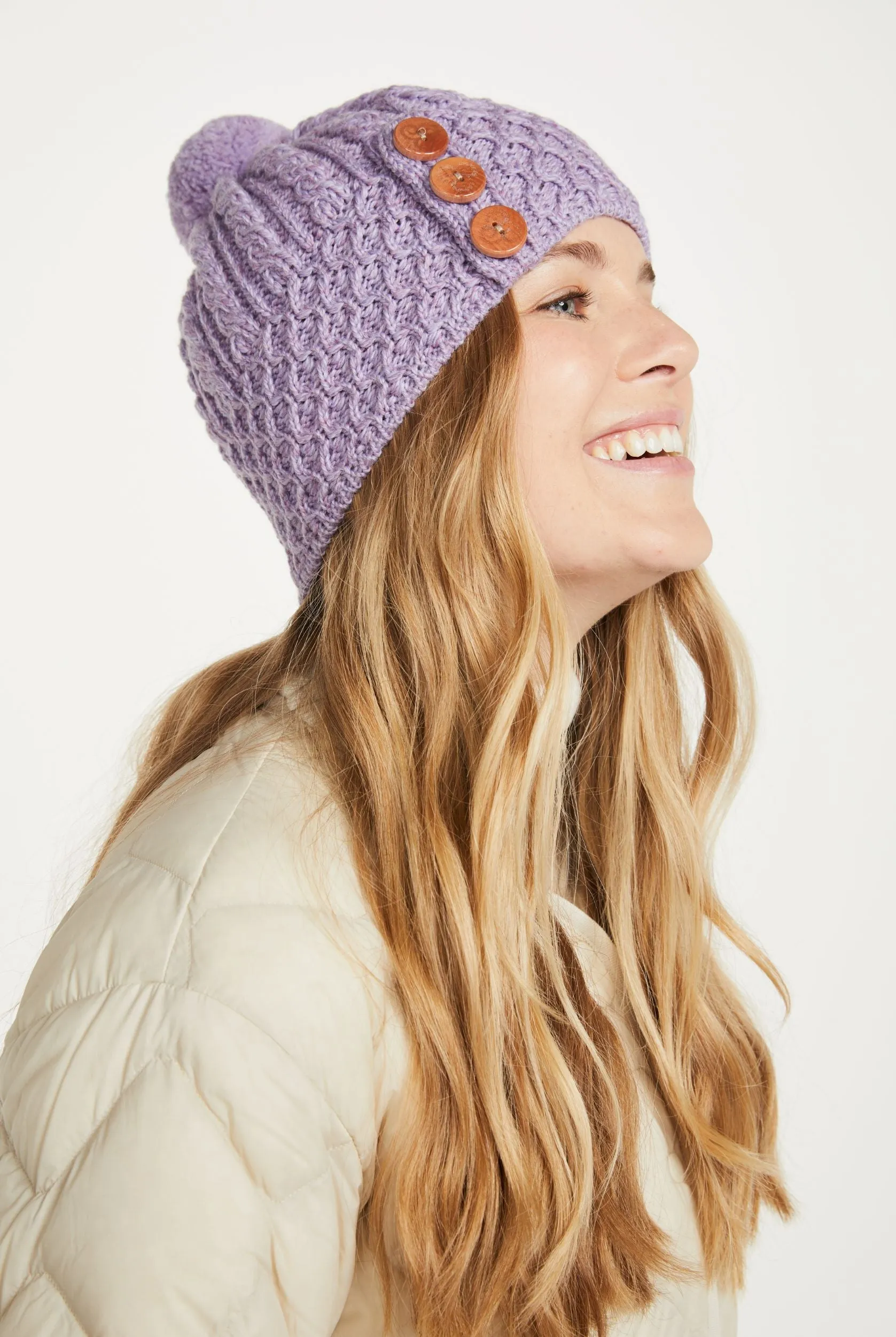 Aran Button Hat | Lavender