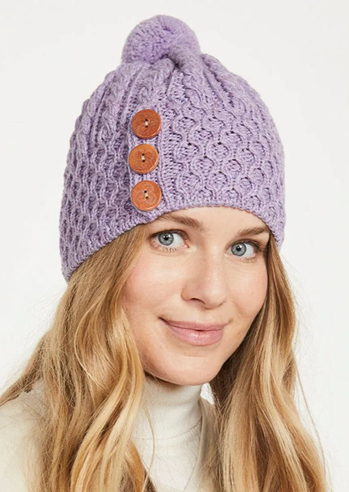 Aran Button Hat | Lavender