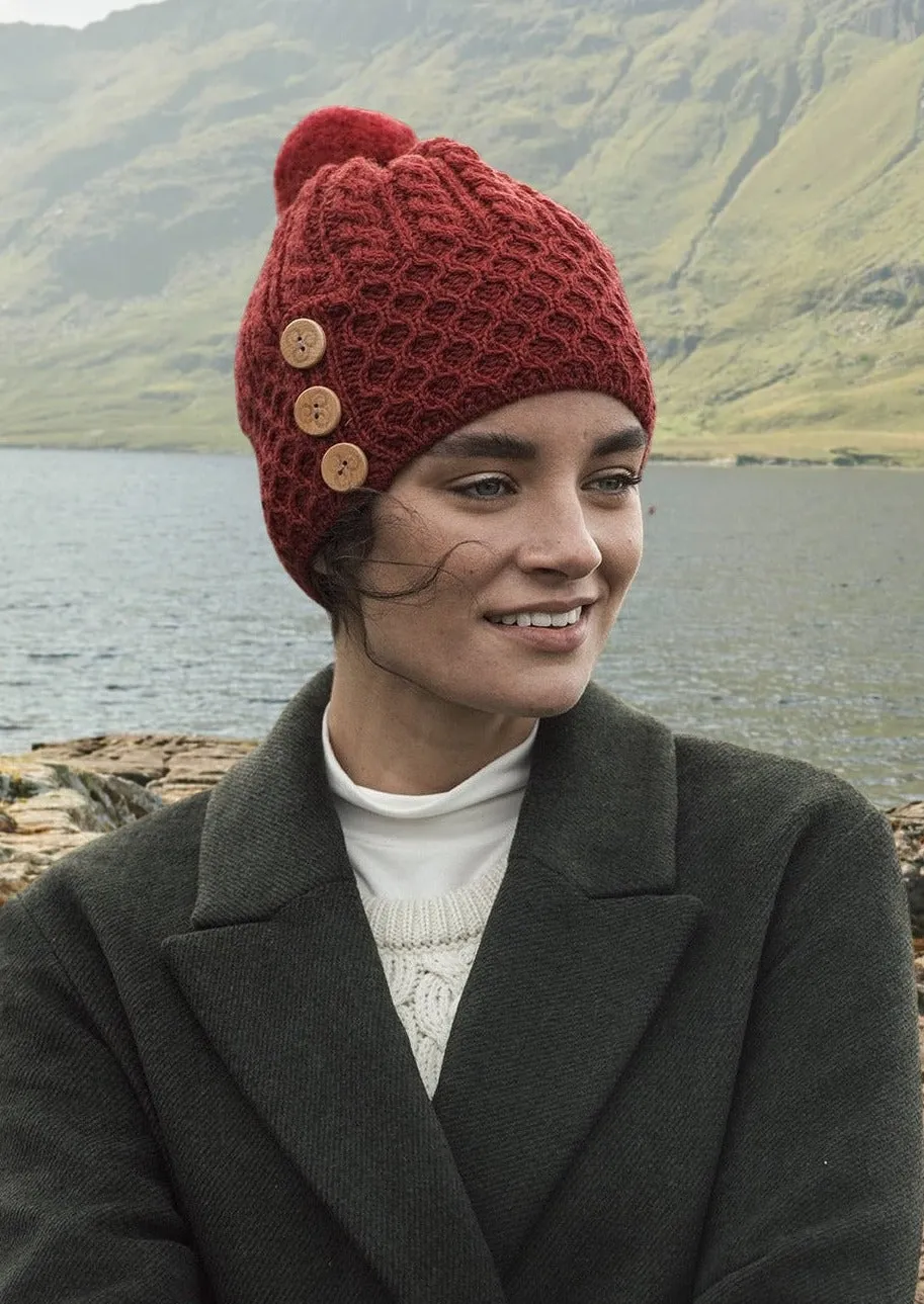 Aran Button Hat | Red