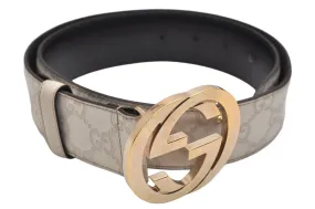 Auth GUCCI Guccissima Interlocking Belt GG Leather 80cm 31.5" 114876 White 0068K