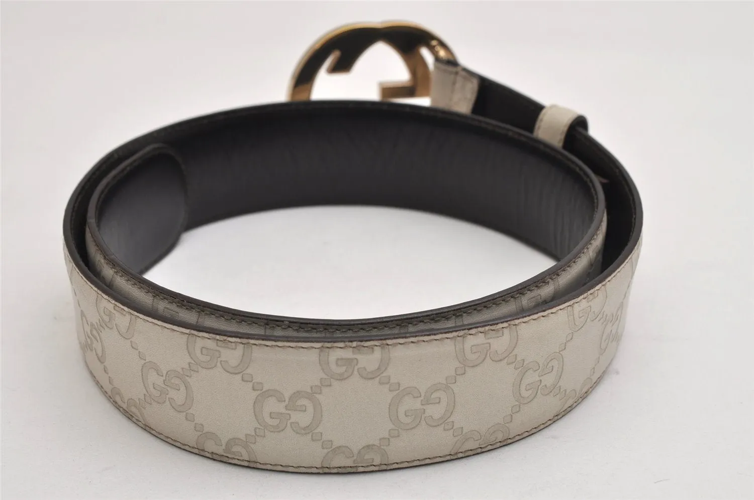 Auth GUCCI Guccissima Interlocking Belt GG Leather 80cm 31.5" 114876 White 0068K