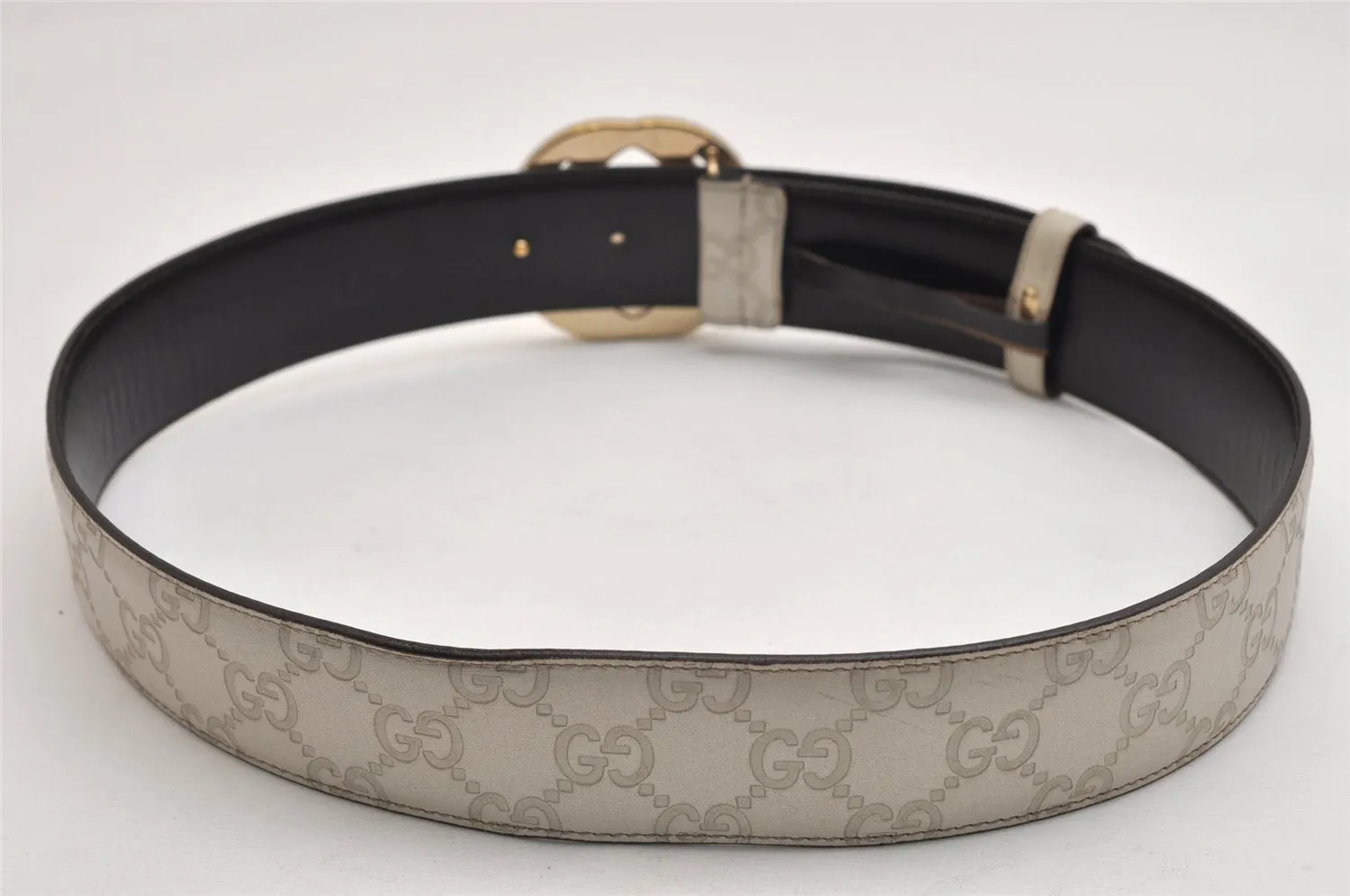 Auth GUCCI Guccissima Interlocking Belt GG Leather 80cm 31.5" 114876 White 0068K