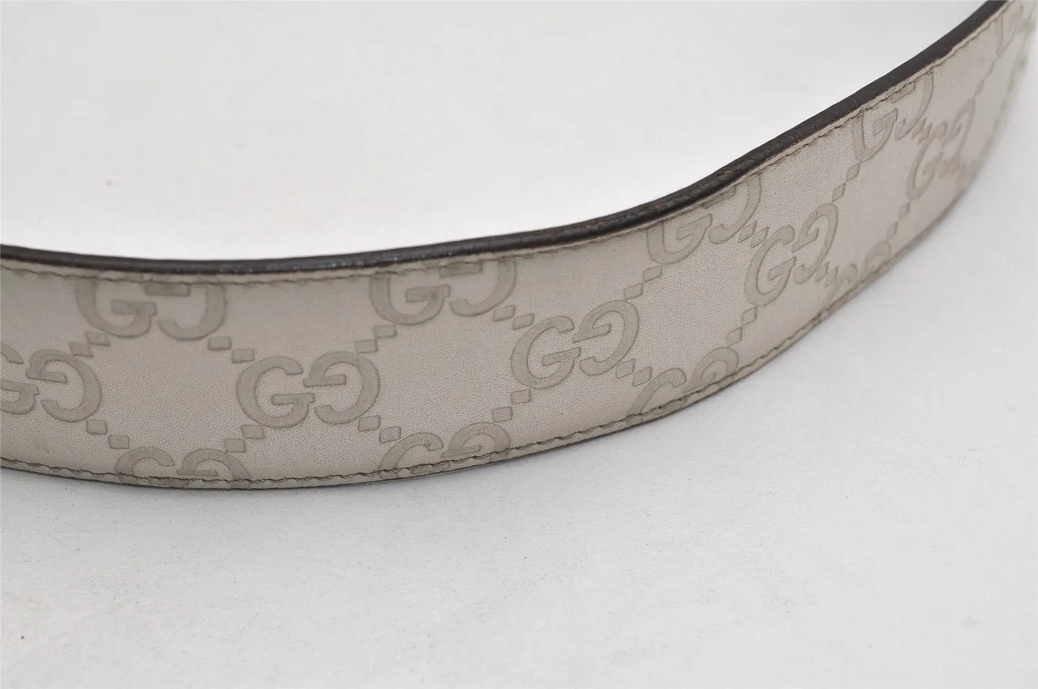 Auth GUCCI Guccissima Interlocking Belt GG Leather 80cm 31.5" 114876 White 0068K