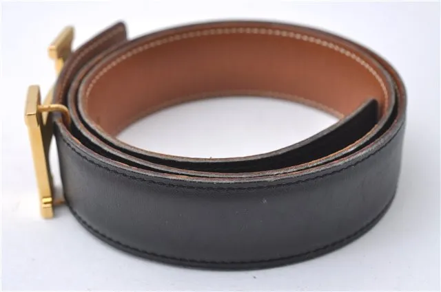 Auth HERMES Constance Ladies Leather Belt Size 68cm 26.8" Black Brown Box 3136D