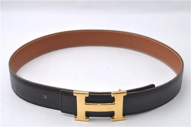 Auth HERMES Constance Ladies Leather Belt Size 68cm 26.8" Black Brown Box 3136D