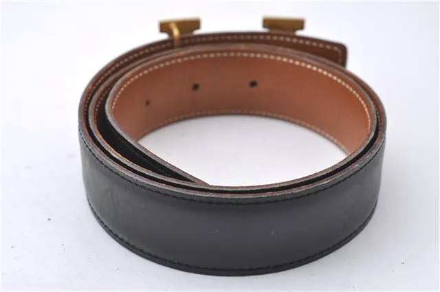 Auth HERMES Constance Ladies Leather Belt Size 68cm 26.8" Black Brown Box 3136D