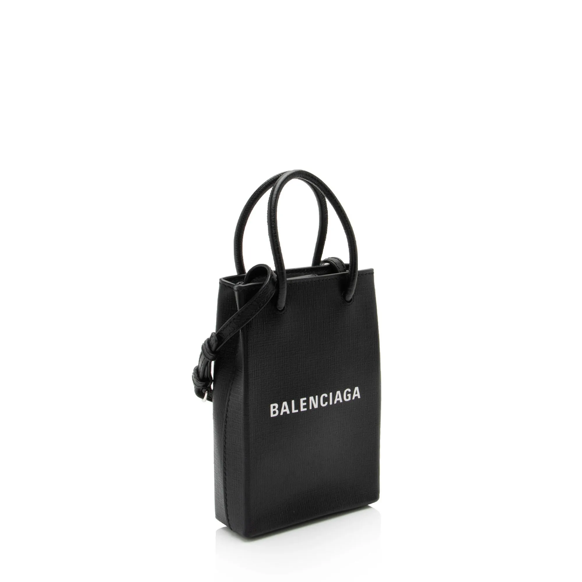 Balenciaga Textured Calfskin Phone Holder Crossbody (SHF-vPnMbh)