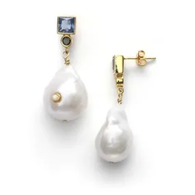 Baroque Blue Gold Plated Earrings w. Pearls