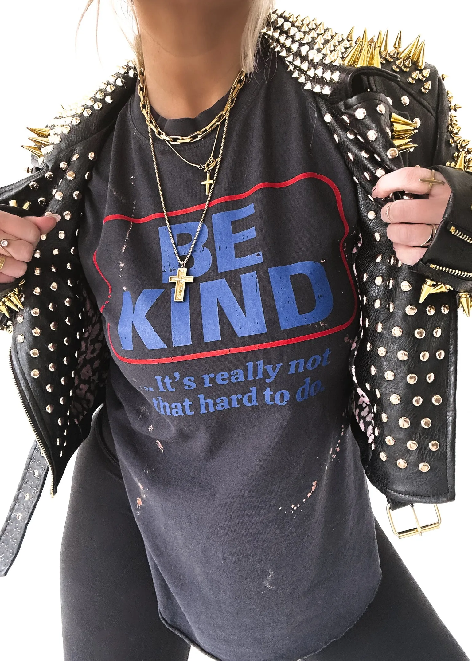 BE KIND (IT'S NOT THAT HARD TO DO) BLEACHED OUT SIDE SLIT TEE