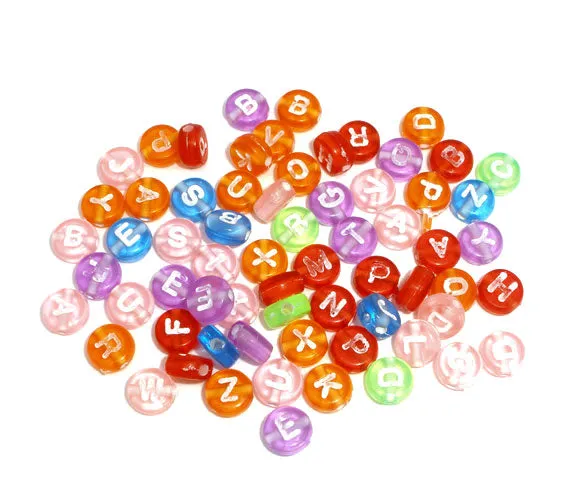 Beads Acrylic Spacer Alphabet 7mm Multi-Color 100pcs