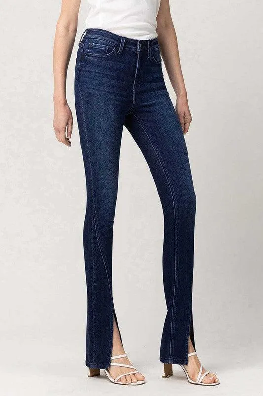 Bottom Split High Rise Slim Straight Jeans