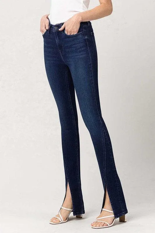 Bottom Split High Rise Slim Straight Jeans