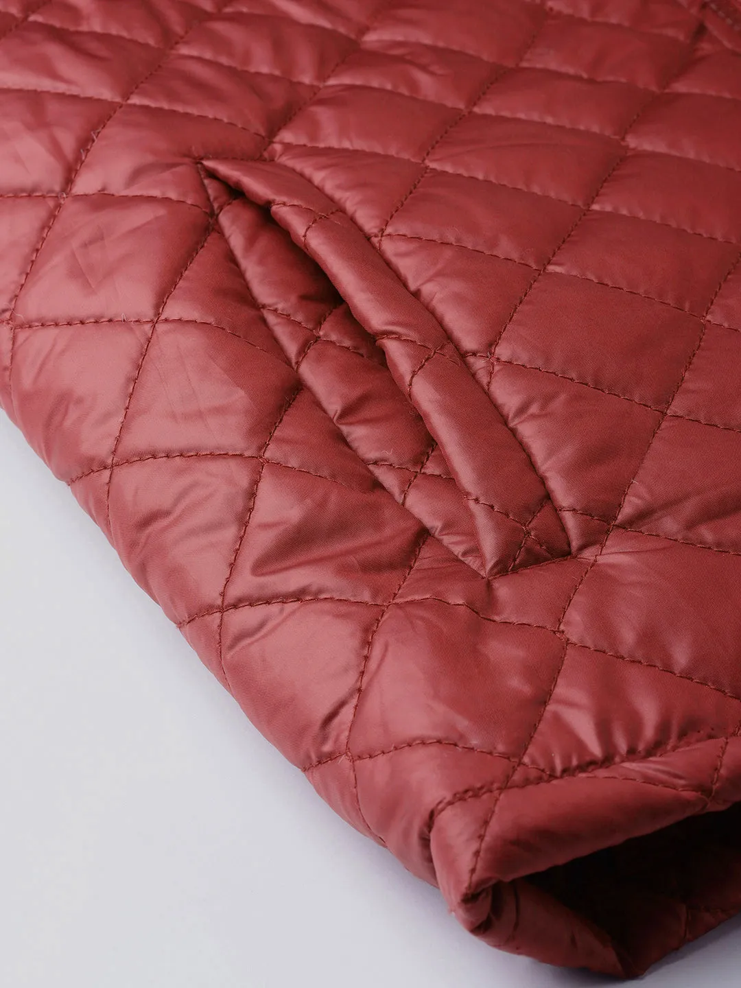 Burgundy Quilted Jacket With Zip On Sleeves