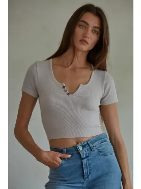 By Together Seamless Button Down Short Sleeve Crop Top