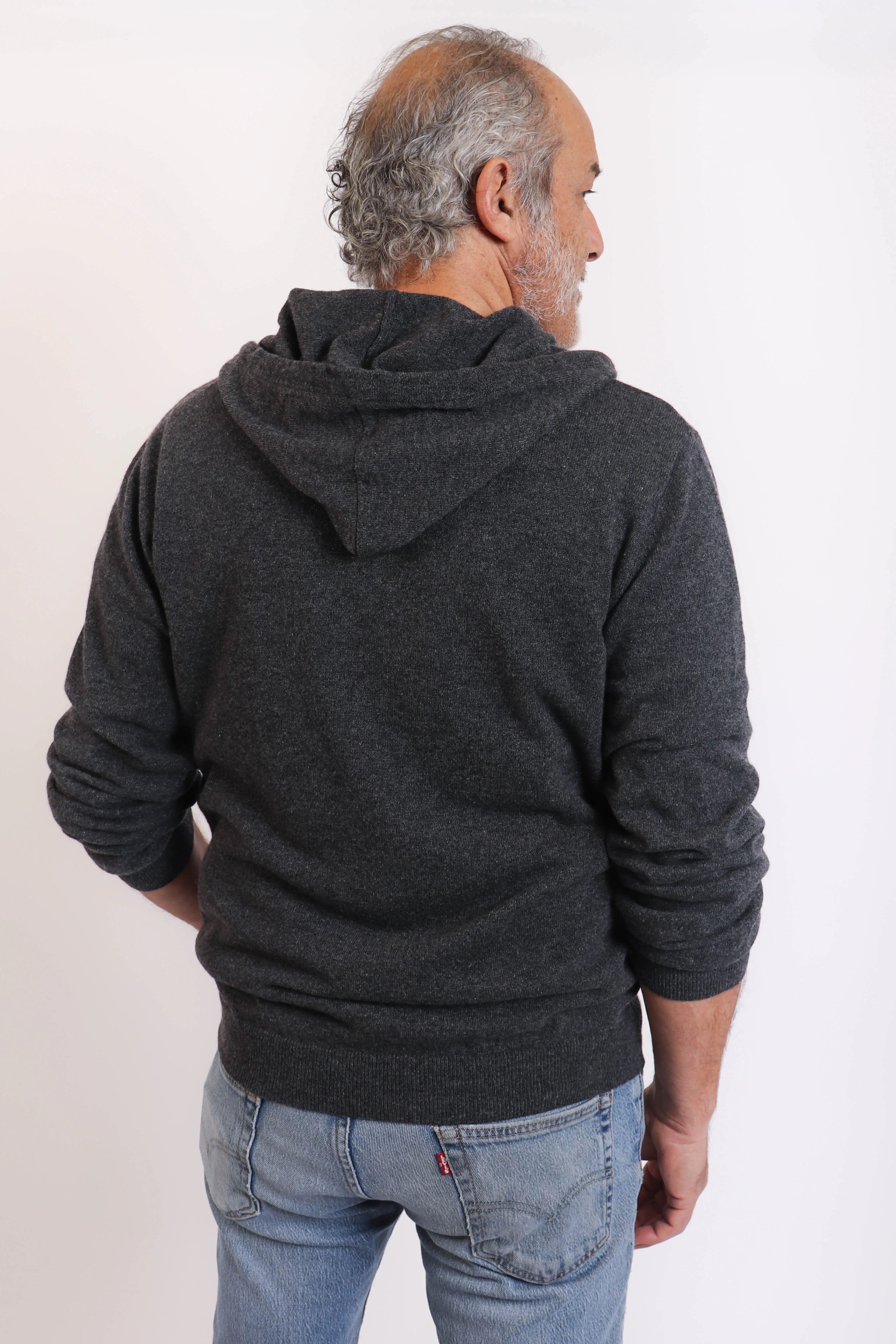 Charcoal Men's Cashmere Zip-Up Hoodie