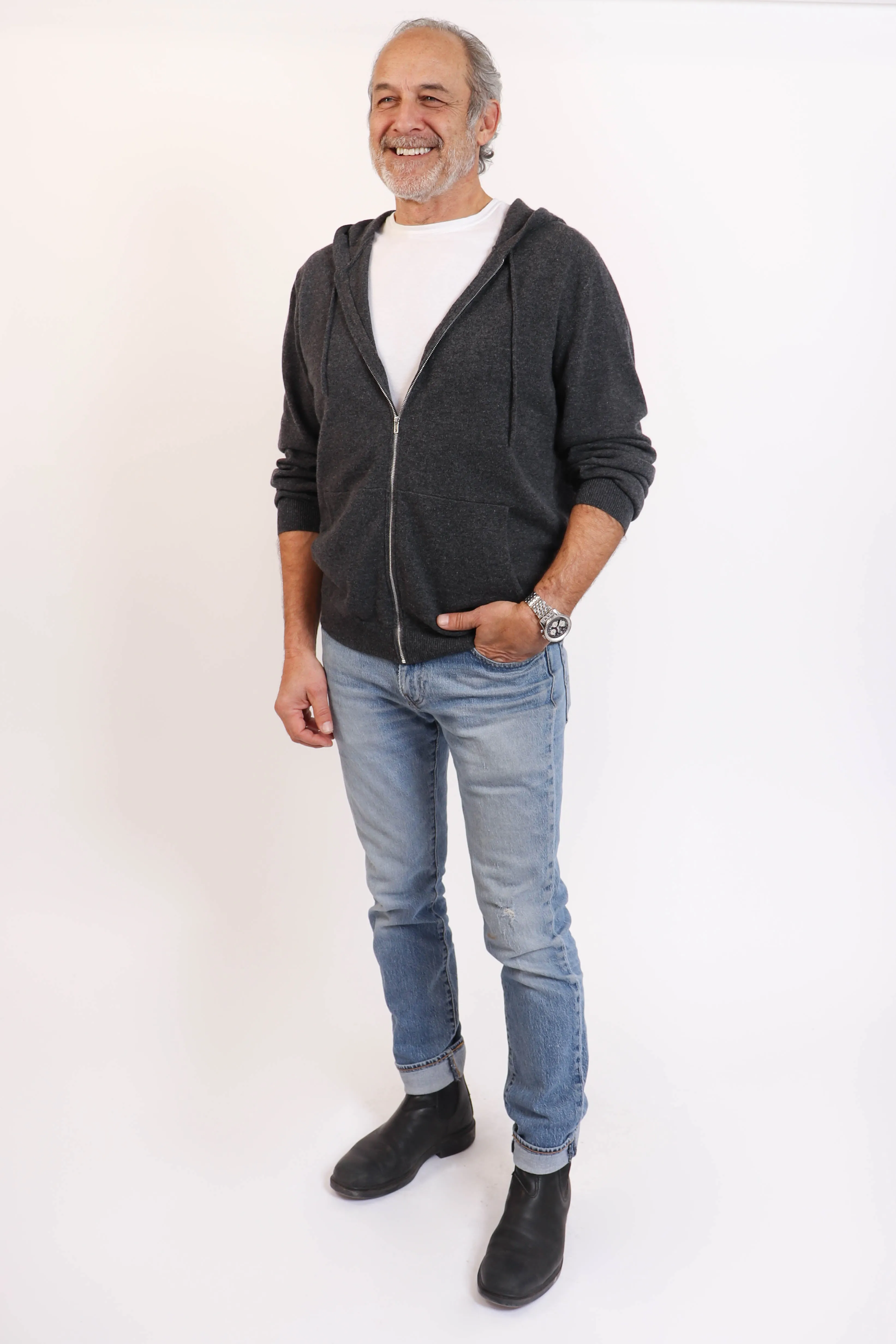 Charcoal Men's Cashmere Zip-Up Hoodie