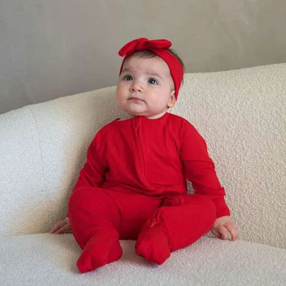 Crimson Red | Ribbed Bamboo Zip Romper