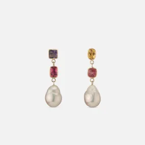 Disco Pearl Earrings Amethyst Citrine Tourmaline