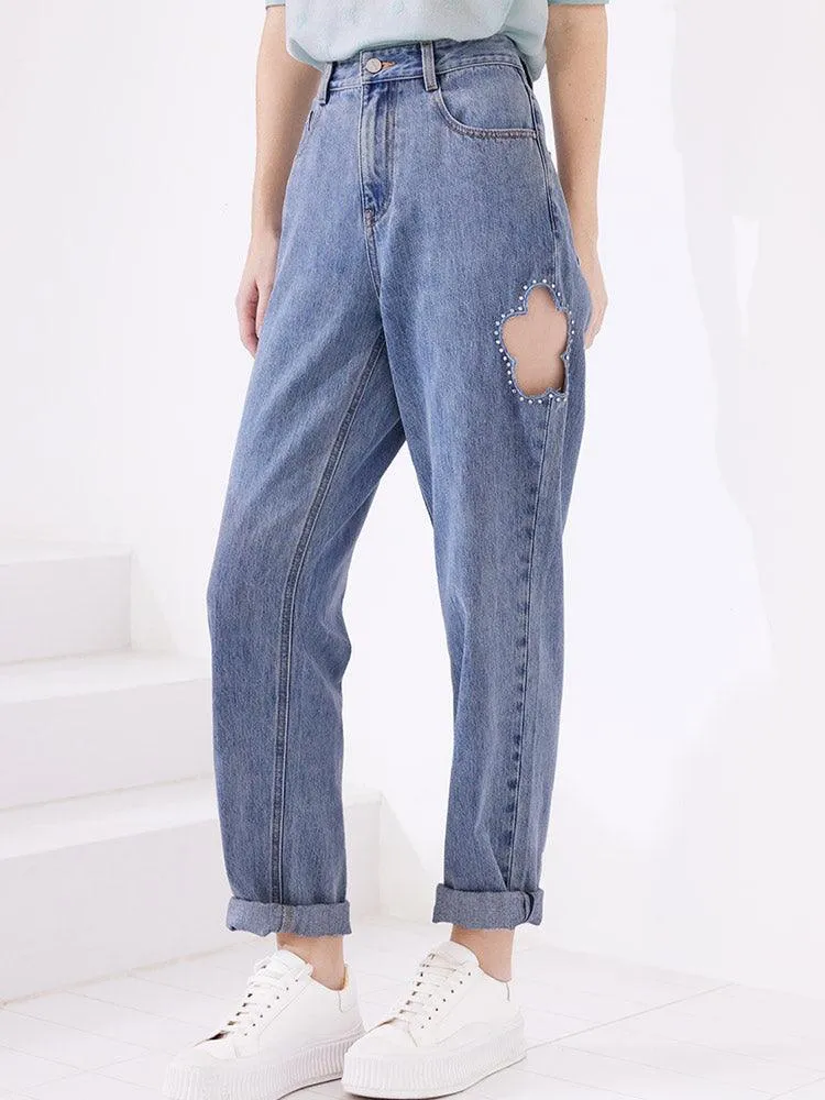 Floral Shape Hole Jeans