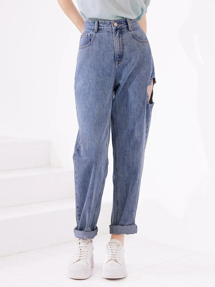 Floral Shape Hole Jeans