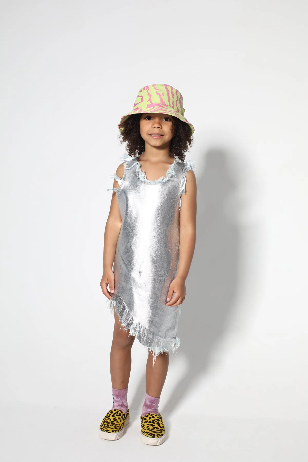 FOIL DENIM SLEEVELESS DRESS