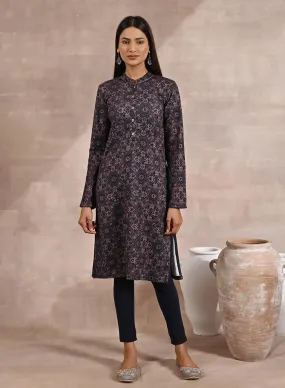 Geometric Print Woolen Kurta with Decorative Placket