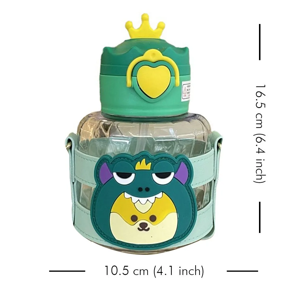 Green Frog with crown lid water bottle for Toddlers and Kids, 600ml