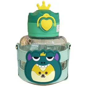 Green Frog with crown lid water bottle for Toddlers and Kids, 600ml