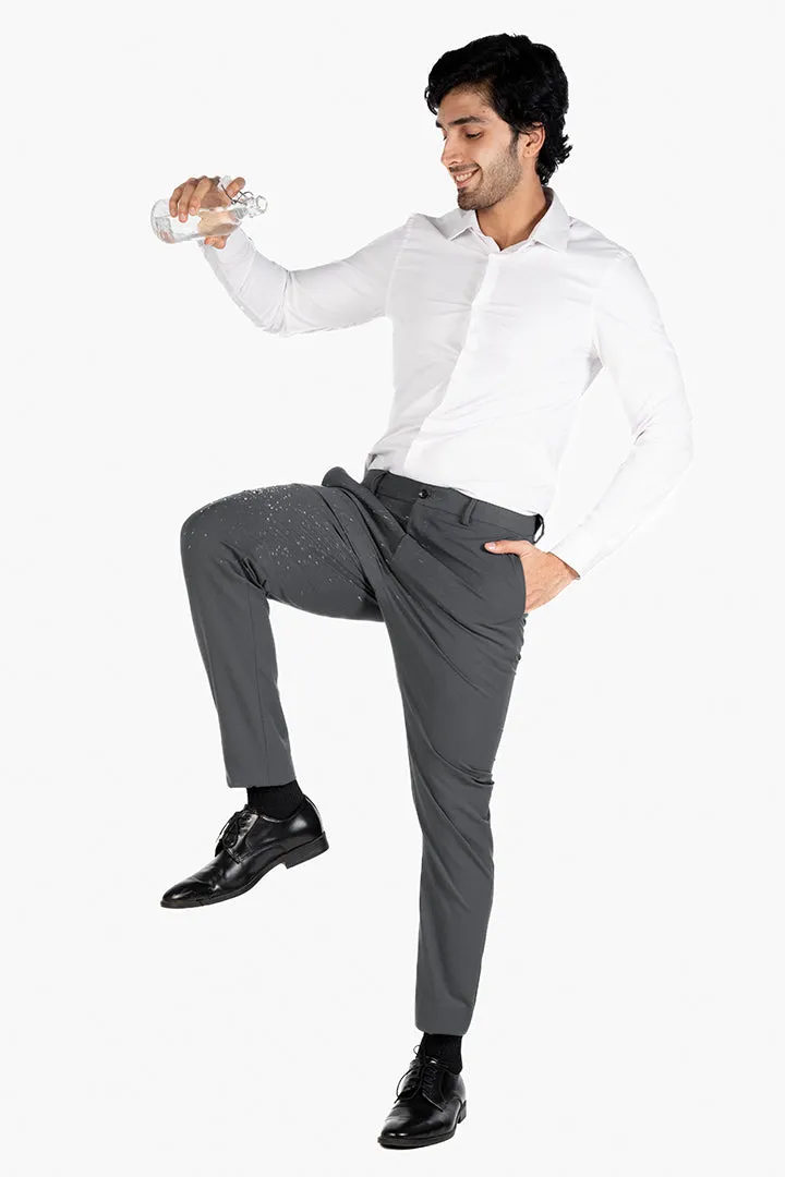 Grey Water Repellant Slim Fit Formal Pants