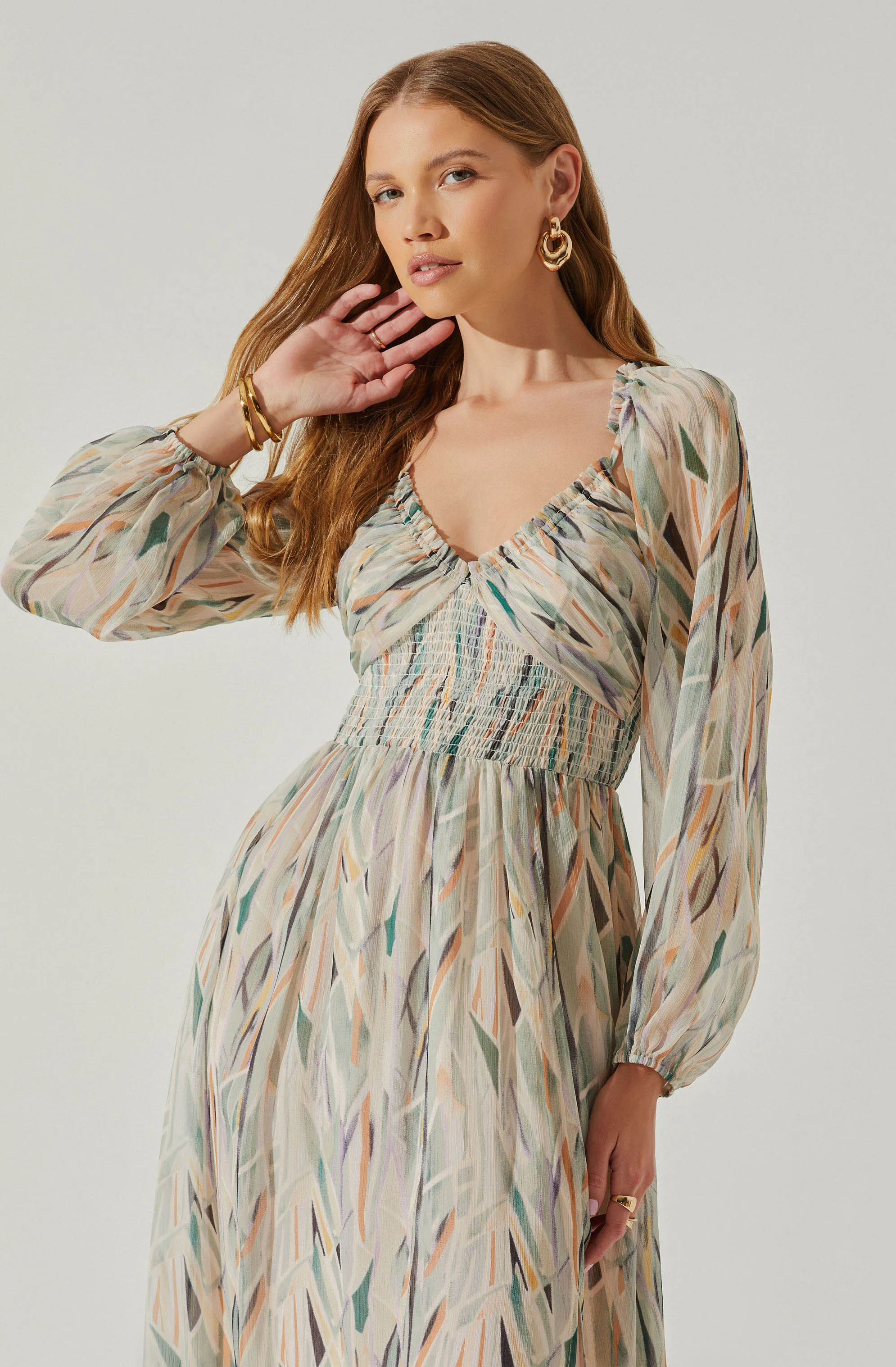 Jessamy Tie Neck Open Back Long Sleeve Maxi Dress