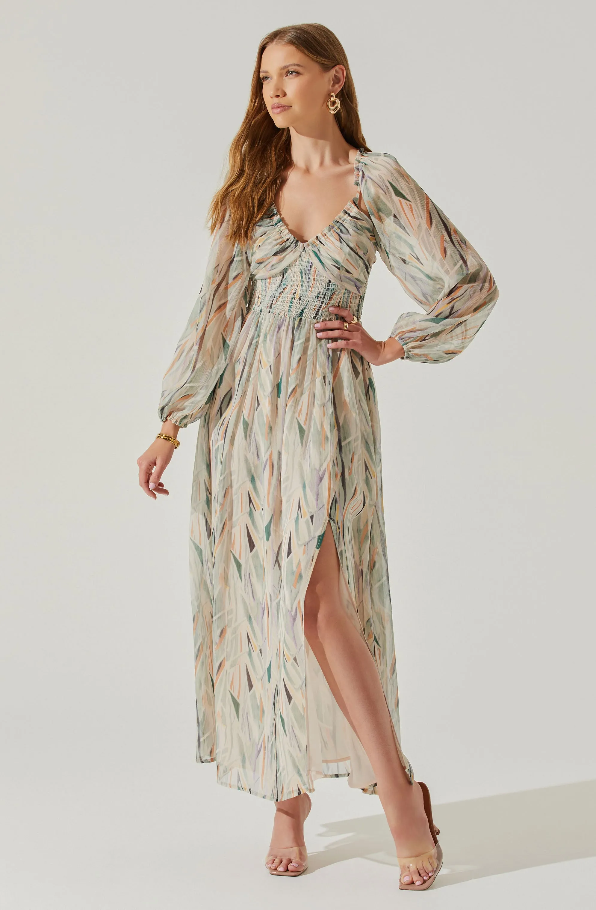 Jessamy Tie Neck Open Back Long Sleeve Maxi Dress