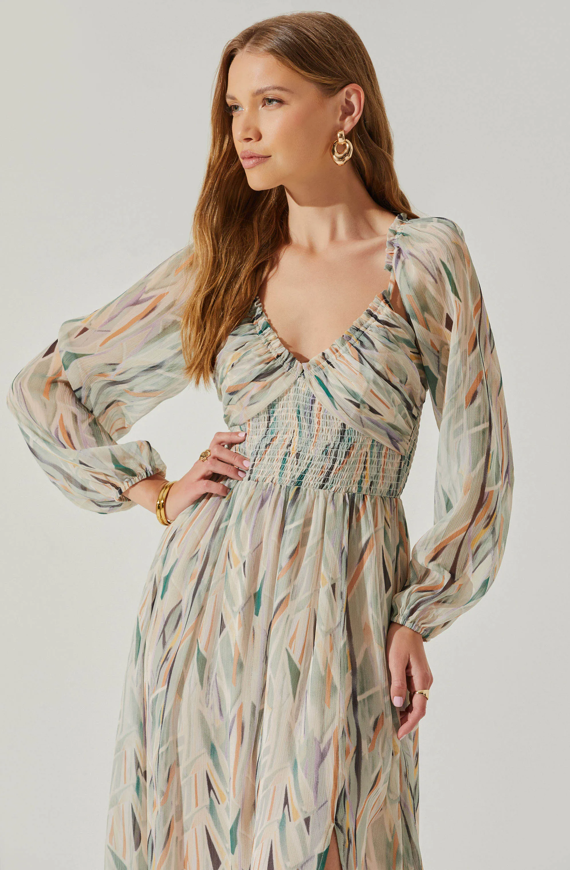 Jessamy Tie Neck Open Back Long Sleeve Maxi Dress