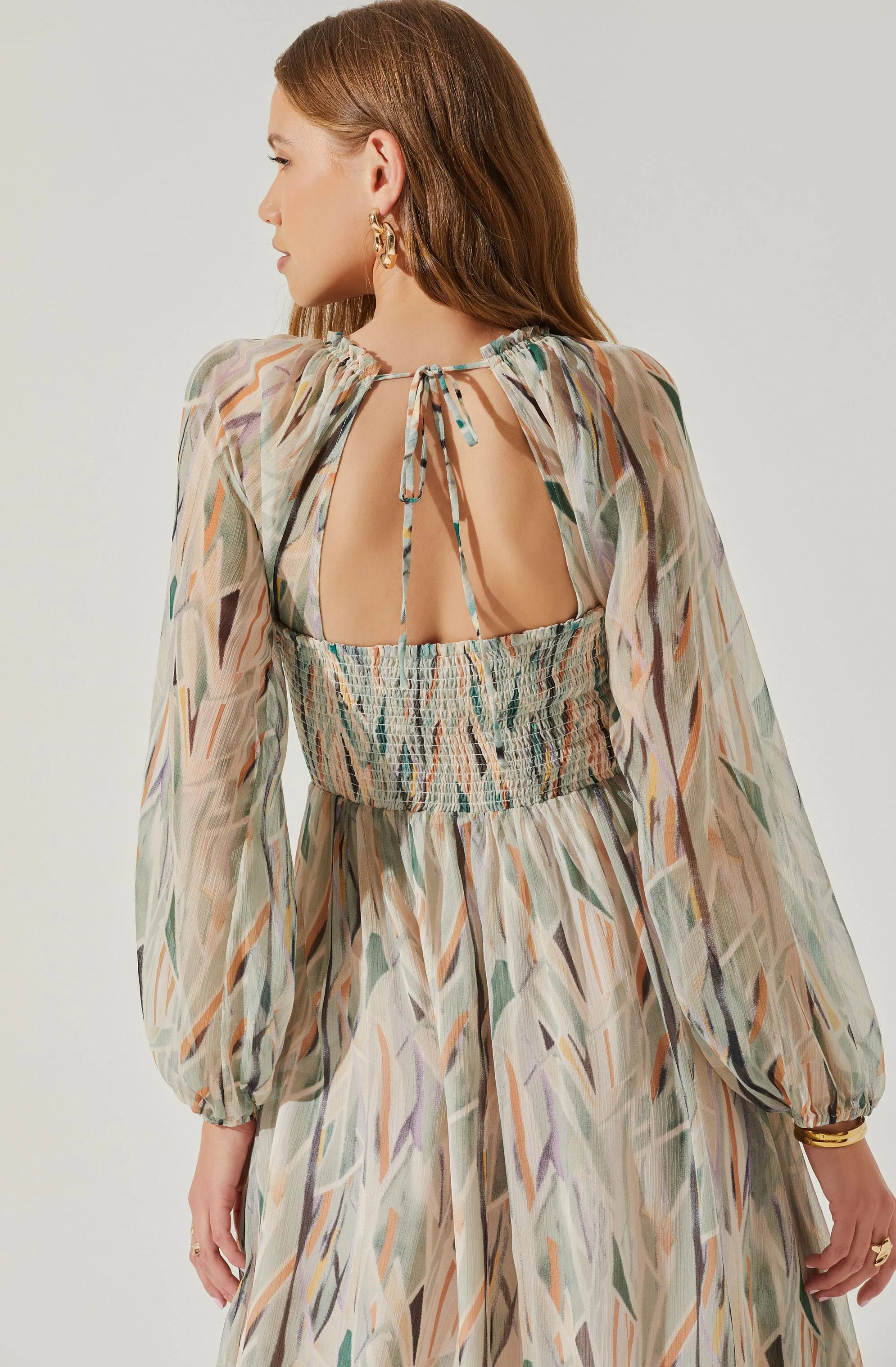 Jessamy Tie Neck Open Back Long Sleeve Maxi Dress