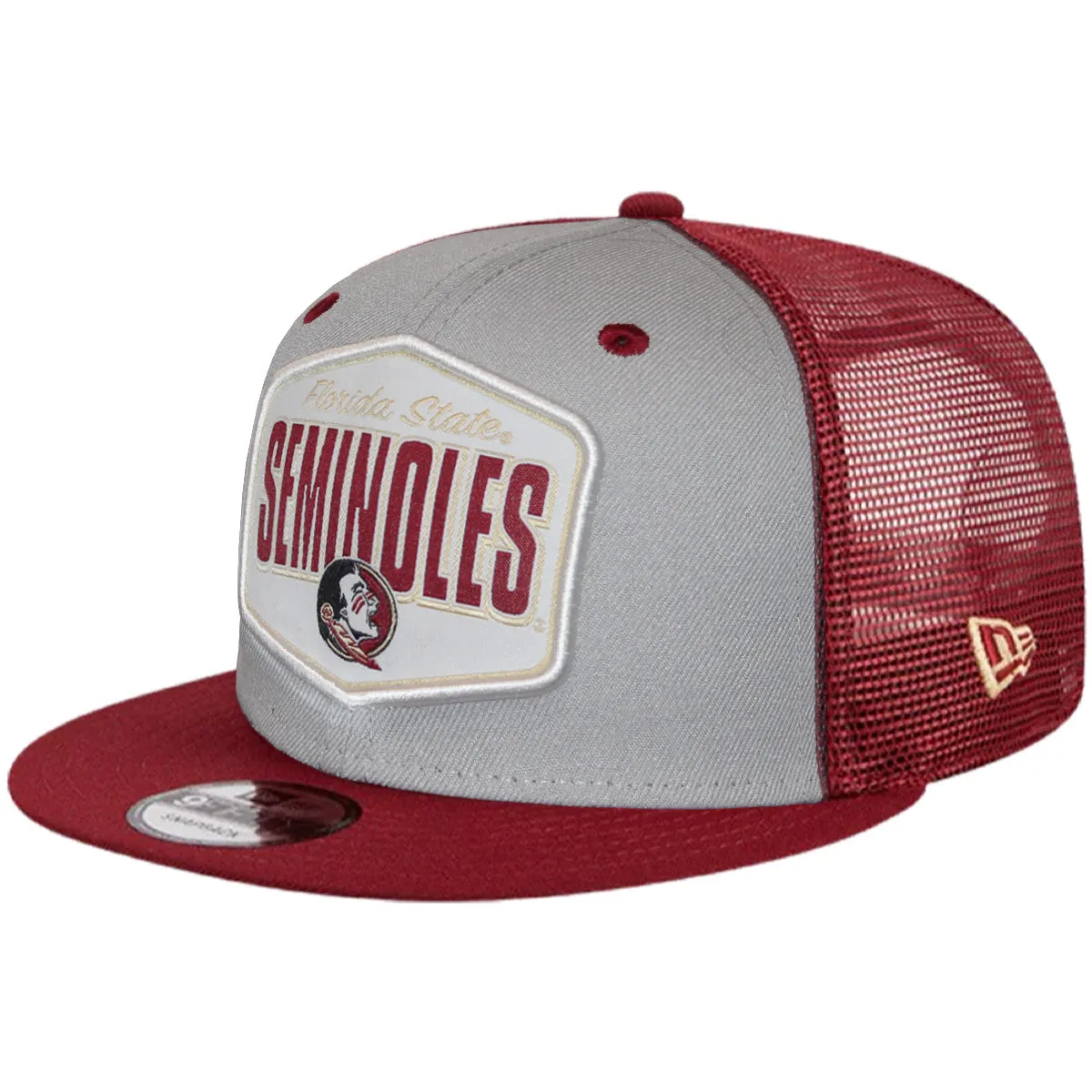 New Era Florida State Seminoles Patch 9Fifty Flat Bill Snapback Trucker Cap - Grey/Garnet